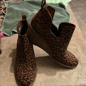Toms Brown Leopard Ankle Booties